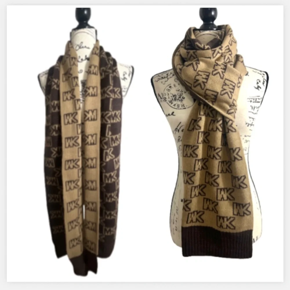 Michael‎ Kors  Chic Monogram Brown and Tan  Logo Long Scarf